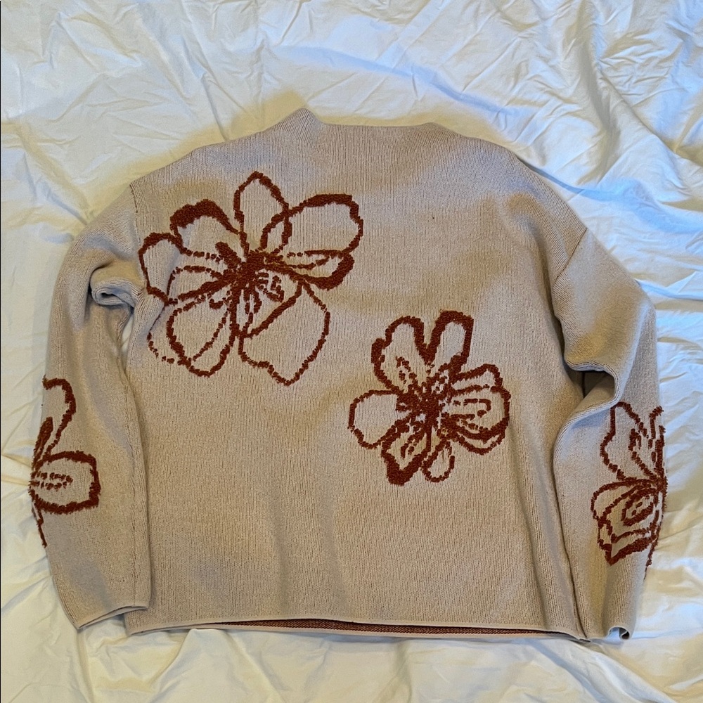 Rachel Zoe Beige Floral Turtleneck Sweater